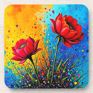 Dessous-de-verre Fleurs rouges vibrantes - Impression Pop Art
