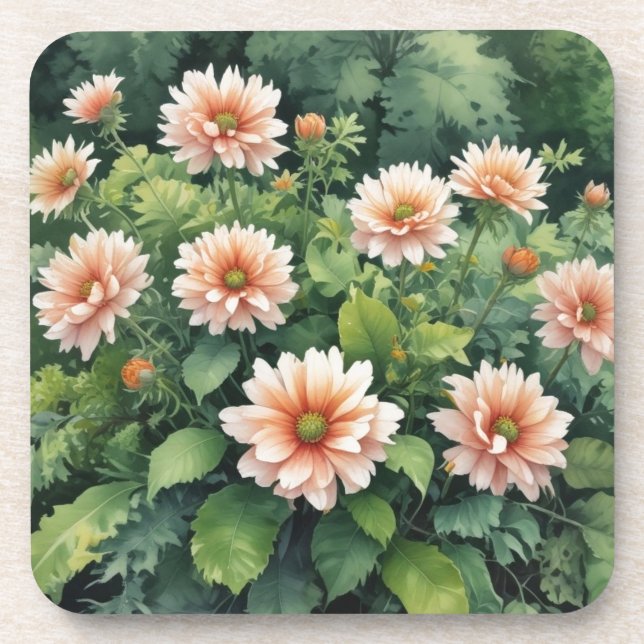 Dessous-de-verre Fleurs Verdure Élégant Aquarelle (Devant)