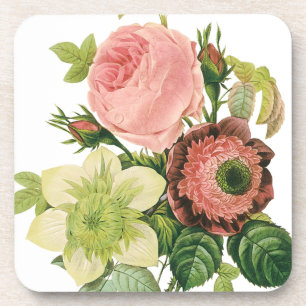 Dessous-de-verre Fleurs vintages, Anémones Roses Clematis par Redou