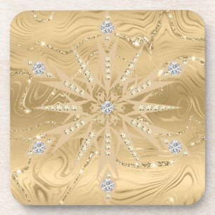 Dessous-de-verre Flocon de neige diamanté pailleté or luxe