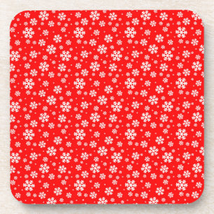 Dessous-de-verre Flocons blancs sur motif hiver rouge