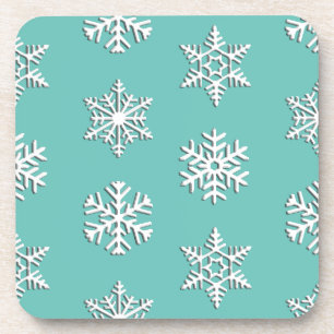 Dessous-de-verre Flocons de neige blancs en 3D, fond personnalisabl