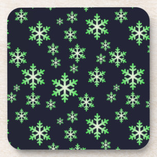 Dessous-de-verre Flocons de neige verts et blancs avec fond bleu