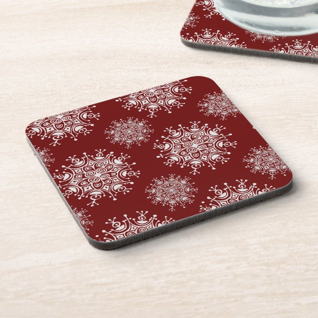 Dessous-de-verre Flocons de Noël Vintage Motif Blizzard Rouge (Côté gauche)