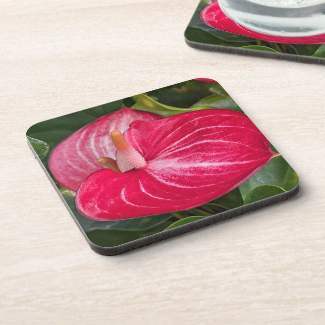Dessous-de-verre Floral à fleurs d'anthurium rouge (Côté gauche)