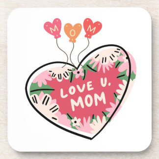 Dessous-de-verre floral Heart "Love U. Mom" coaster