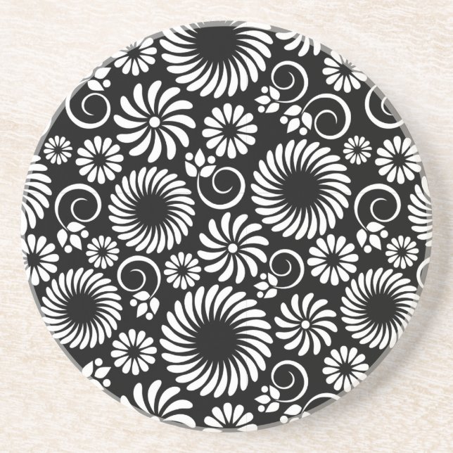Dessous de verre floral noir et blanc (Devant)