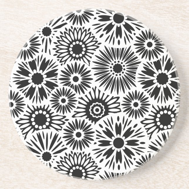 Dessous de verre floral noir et blanc (Devant)