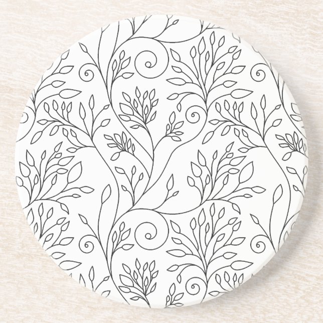 Dessous de verre floral noir et blanc (Devant)