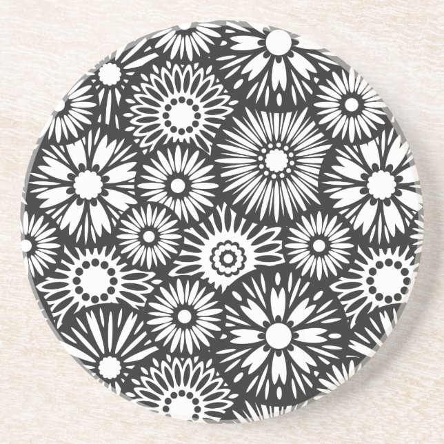 Dessous de verre floral noir et blanc (Devant)