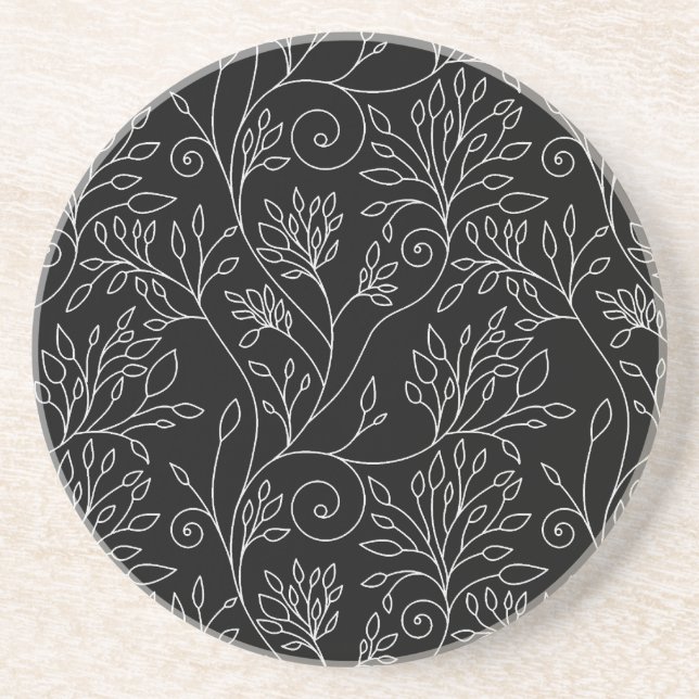 Dessous de verre floral noir et blanc (Devant)