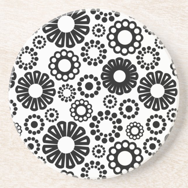 Dessous de verre floral noir et blanc (Devant)