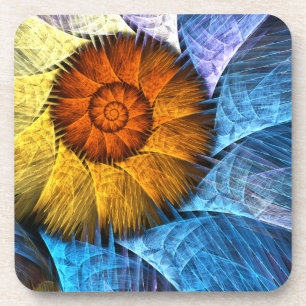 Dessous-de-verre Floral Orange Bleu Jaune Art Abstrait