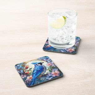 Dessous-de-verre Floral rose Bleu Jay Vitrail