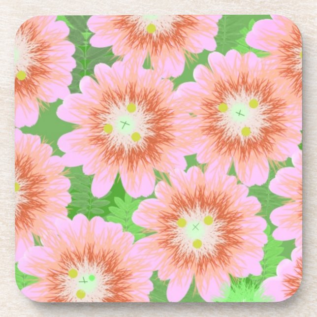 Dessous-de-verre Floral rose et vert (Devant)