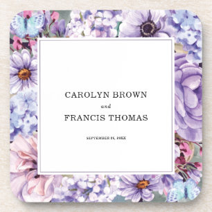 Dessous-de-verre Floral violet aquarelle Mariage personnalisé