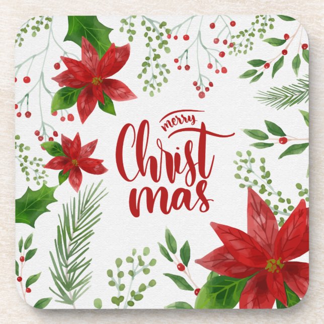 Dessous de verre floraux élégants du Joyeux Noël | (Devant)