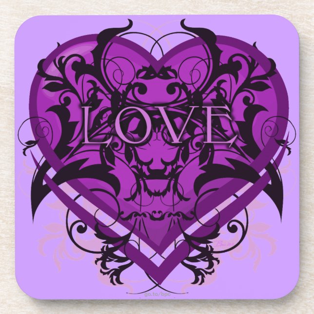 Dessous-de-verre Flourish tribal Purple Heart de Goth avec AMOUR (Devant)