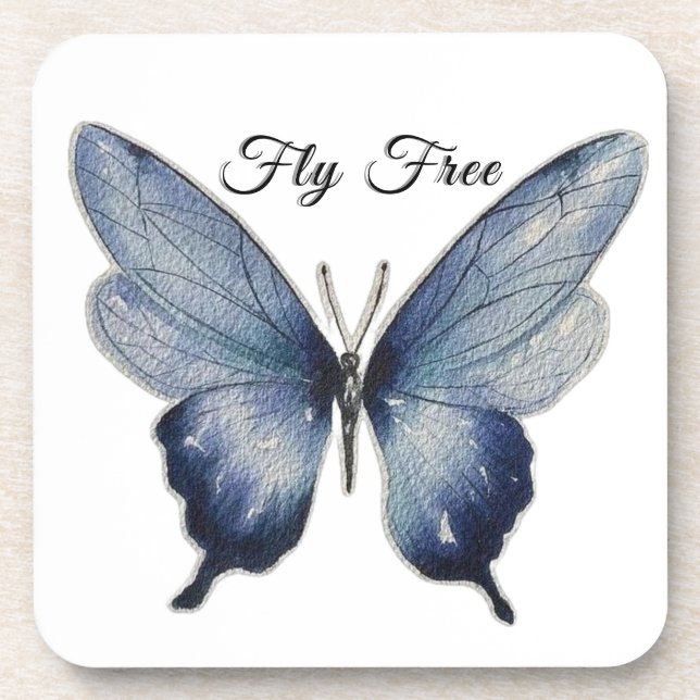 Dessous-de-verre Fly Free – Blue Butterfly Art Design (Devant)