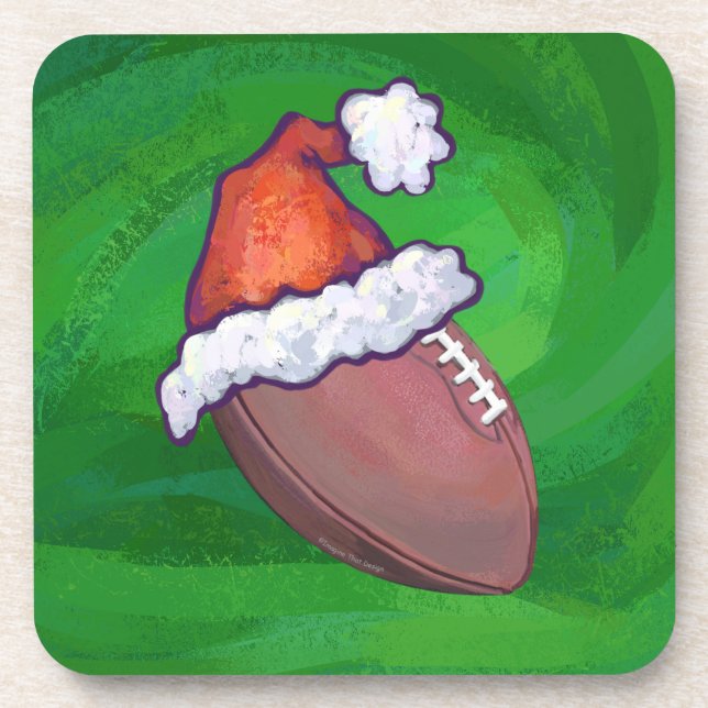 Dessous-de-verre Football de Santa Hat sur Vert (Devant)
