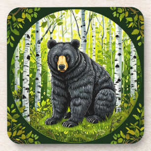 🐻 Dessous de verre Forêt de bouleau Ours noir Cad
