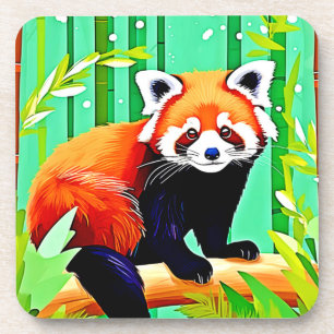 Dessous-de-verre Forêt de Panda Bamboo Rouge