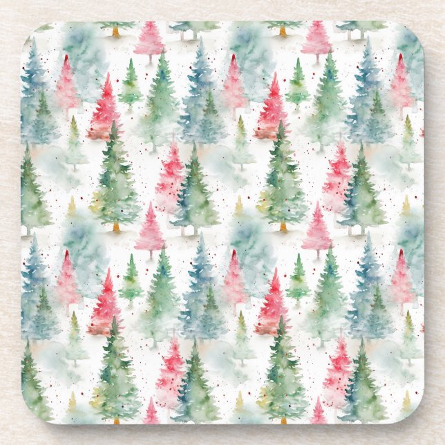Dessous-de-verre Forêt, Red Green Pine Trees (Devant)