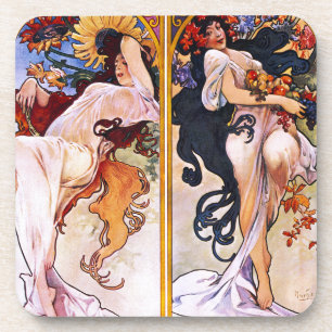 Dessous-de-verre Four Seasons by Alfons Mucha Art Déco Nouveau