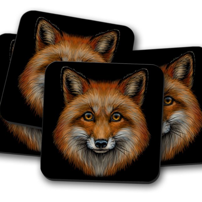 Dessous-de-verre Fox Wildlife Animal Portrait | Ensemble de Dessous (Créateur téléchargé)
