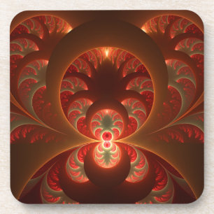 Dessous-de-verre Fractale moderne abstraite orange rouge lumineuse
