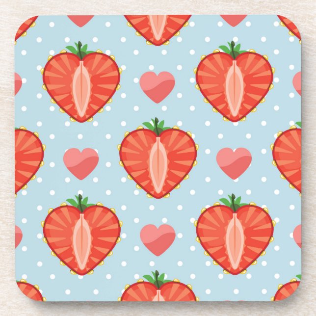 Dessous-de-verre Fraises de coeur avec Pois et coeurs (Devant)