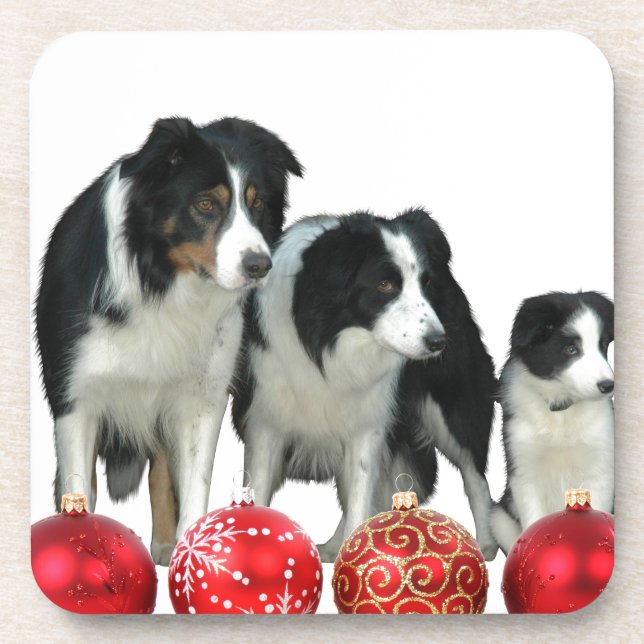Dessous-de-verre Frontière Chiens de Collie avec des ornements roug (Devant)