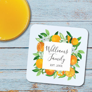 Dessous-de-verre Fruits et fleurs orange élégants Floral d'été