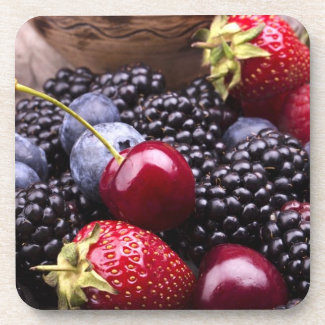 Dessous-de-verre Fruits savoureux d'été sur un Tableau en bois (Devant)