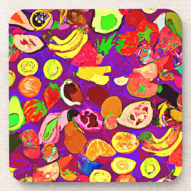 Dessous-de-verre Fruits tropicaux Peinture Motif. Acheter Maintenan (Devant)