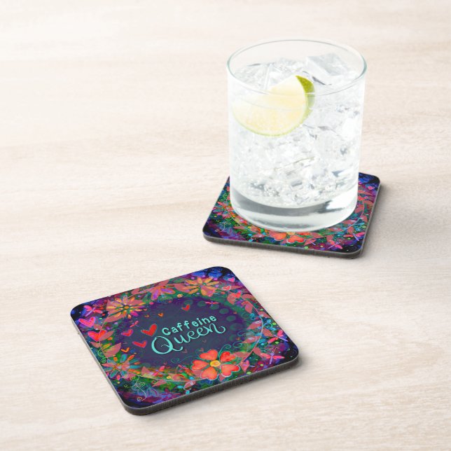 Dessous-de-verre Fun branché unique caféine Queen Floral (Côté Droit)
