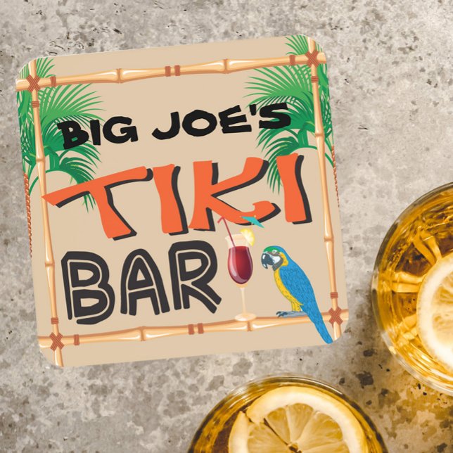 Dessous-de-verre Fun Tiki Bar avec nom personnalisé (Créateur téléchargé)