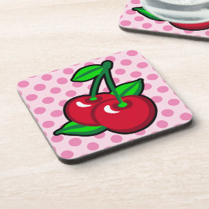 Dessous-de-verre Funky Rouge Vert Noir Cerises Roses Fruit Pop Art