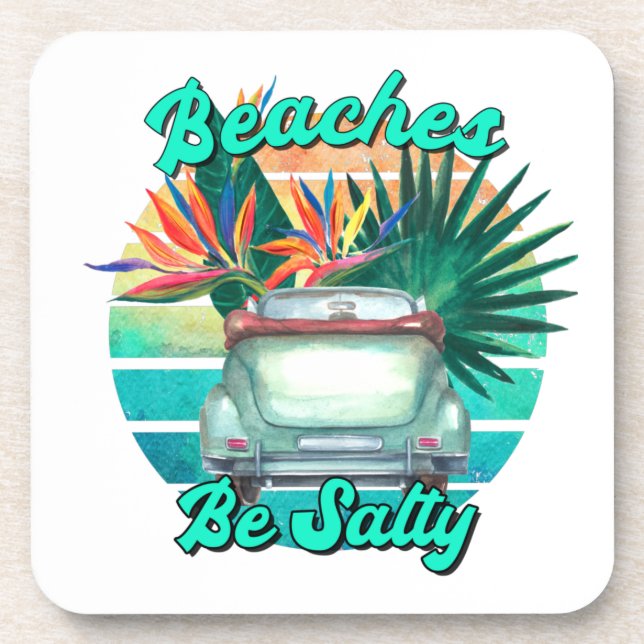 Dessous-de-verre Funny Beach Classic Car Retro Sunset (Devant)