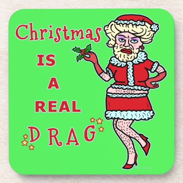 Dessous-de-verre Funny Christmas Bah Humbug Père Noël dans Drag (Devant)