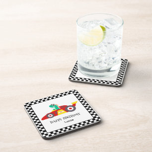 Dessous-de-verre Funny Dinosaur Anniversaire voiture de course garç