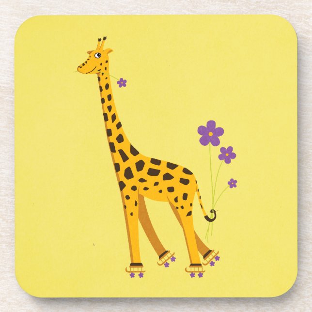 Dessous-de-verre Funny Roller de Giraffe Patinage Fille Jaune (Devant)