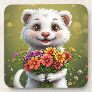 Dessous-de-verre Furet blanc adorable et cartoon