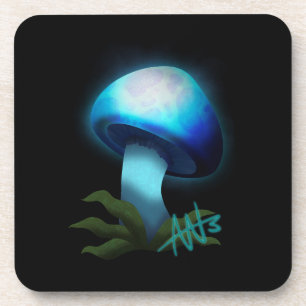 Dessous-de-verre Galaxy Shiitake brillant bleu clair champignons