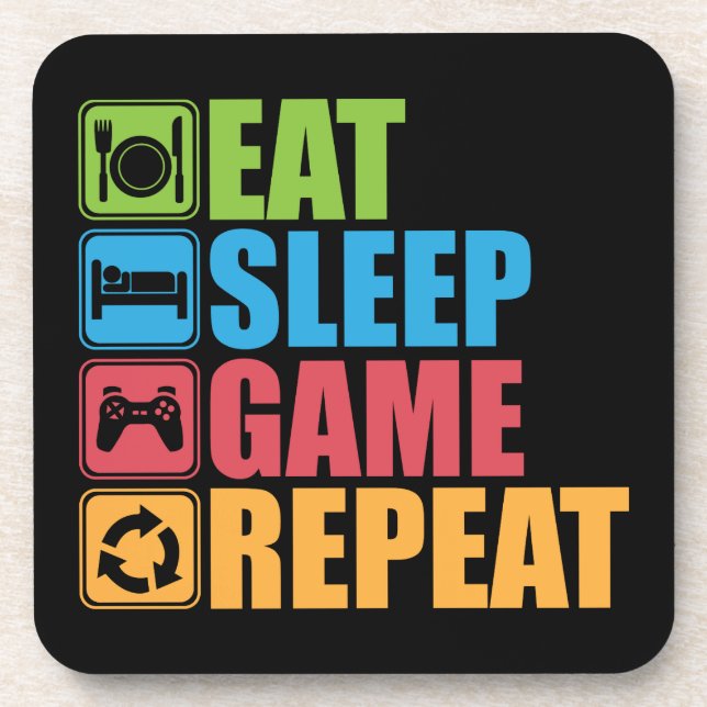 Dessous-de-verre Gaming - Eat, Sleep, Game, Repeat - Gamer, Funny (Devant)