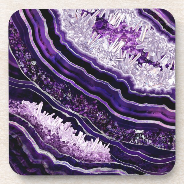 Dessous-de-verre Géode Améthyste Violet et Art numérique Argent (Devant)