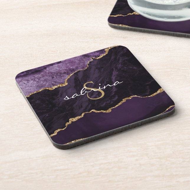 Dessous-de-verre Géode d'âge d'or violet monogramme (Côté gauche)