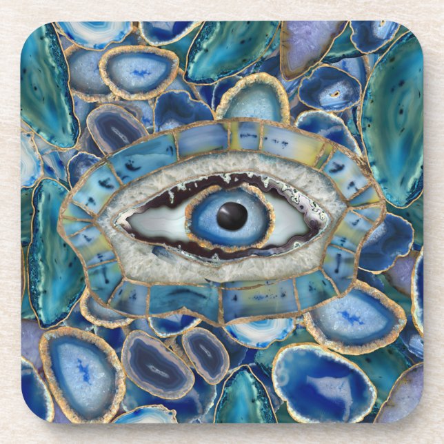 Dessous-de-verre Géodes et cristaux bleus de l'émulet des yeux mal (Devant)