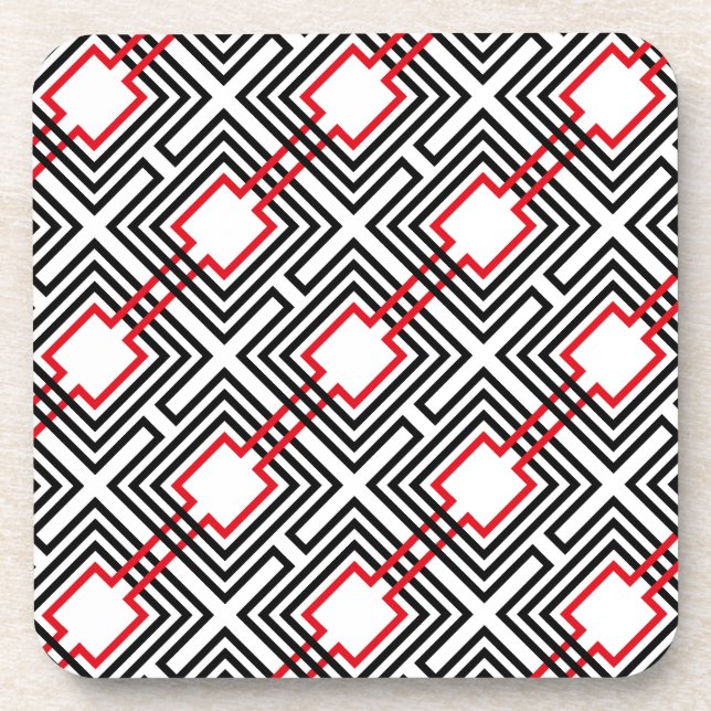 Dessous-de-verre Géométrique rouge et blanc noir (Devant)