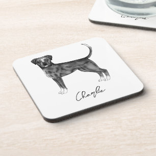 Dessous-de-verre German Boxer Dog In Black And White & Custom Text